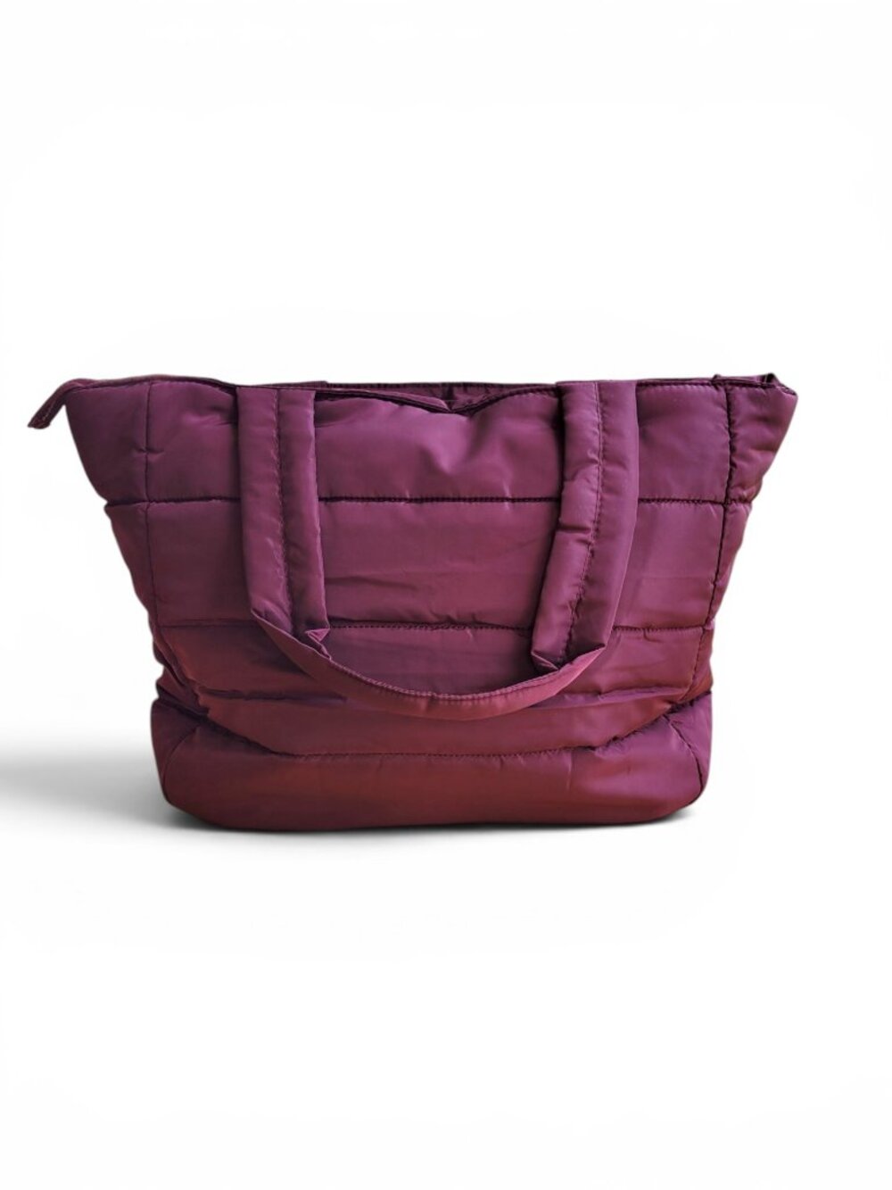 SPLITS59 Quilted Tote Bag Zipper Close with Laptop Pocket in Merlot Burgundy